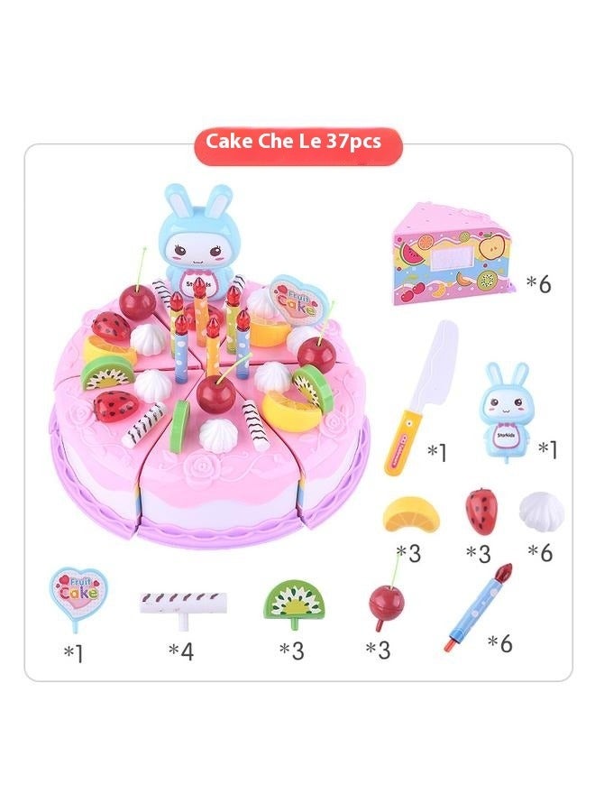 Birthday Cake Cutting Kitchen Pretend Play Toys， Toy Set DIY Cutting Pretend Play Birthday Party Cake with Candles for Children Kids Classic Toy 37pcs - Image 4