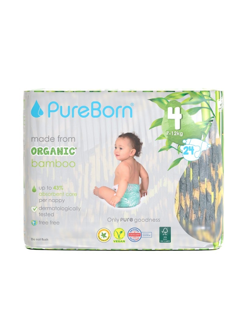 PureBorn Organic Baby Tape Style Diapers Size-4 7-12 kg Leopard Print