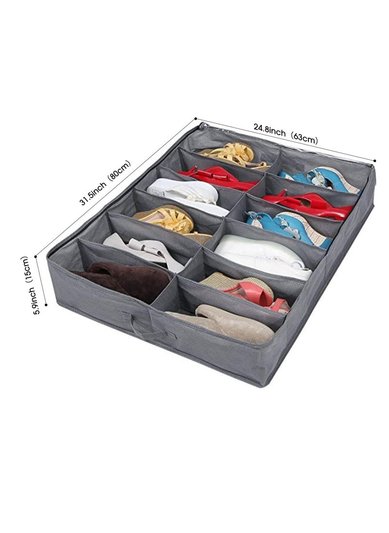Bukela - Under Bed Storage Bag Storage Bag, Set of 2 with Lid, Zipper and Handle, Clear Folding Under Bed Shoe Storage Solution, Can Store 24 Pairs of Shoes in Total - Image 1
