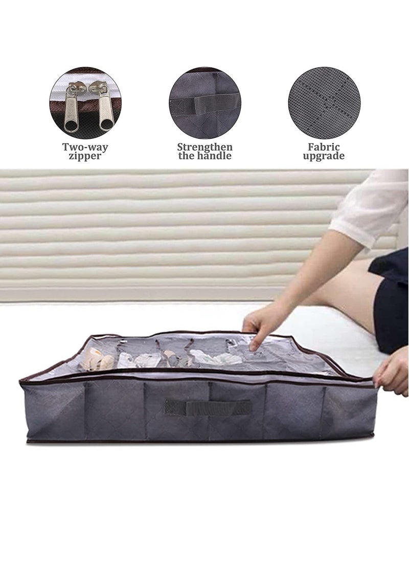 Bukela - Under Bed Storage Bag Storage Bag, Set of 2 with Lid, Zipper and Handle, Clear Folding Under Bed Shoe Storage Solution, Can Store 24 Pairs of Shoes in Total - Image 1