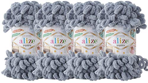 ALIZE 4 skn/Ball Alize Puffy Baby Big Loop Blanket Yarn 100% Micropolyester Soft Yarn 400gr 39.3 yds (428-Medium Grey) - Image 1
