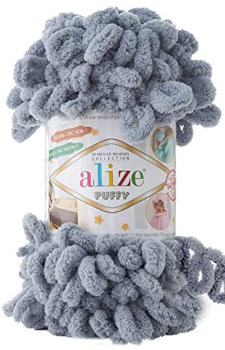ALIZE 4 skn/Ball Alize Puffy Baby Big Loop Blanket Yarn 100% Micropolyester Soft Yarn 400gr 39.3 yds (428-Medium Grey) - Image 2