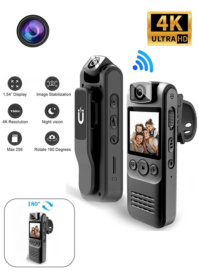 Ultra HD 4K Mini Camera WiFi ,Sports Camera , 180 rotating lens, Portable Small Digital Video Recorder Police BodyCam Infrared Night Vision Miniature Camcorder - Image 1