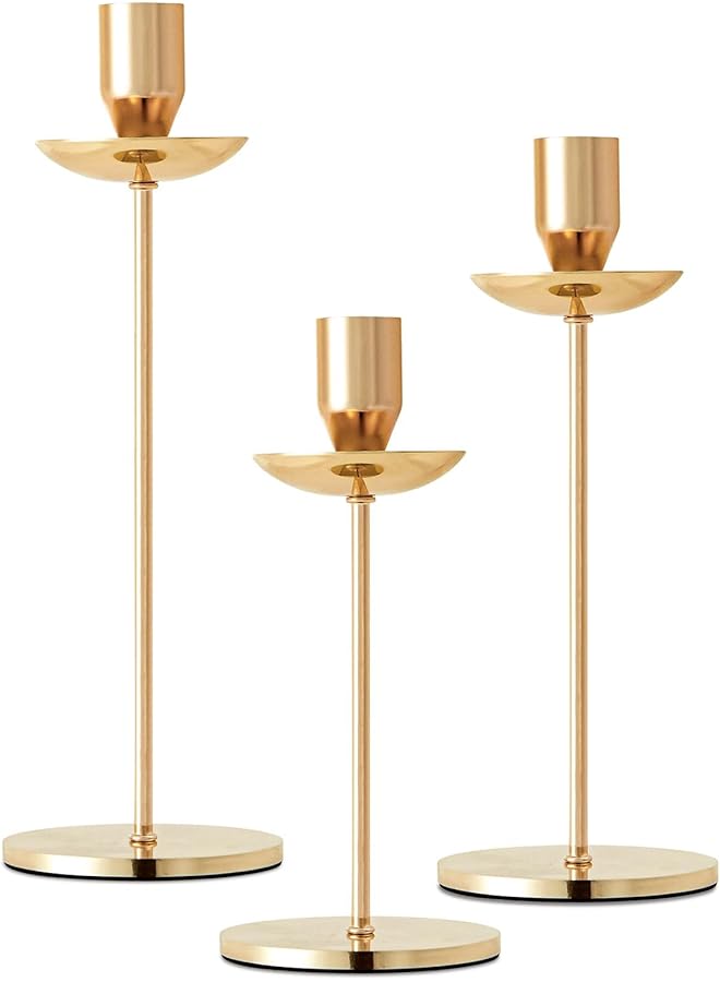 The Bros Candlestick Holders Taper Candle Holders, French Gold Candlestick Holders with Drip Protectors, 3 Pcs Iron Taper Candle Holder for Home Fall Christmas Dining Table Decor, Wedding Party Pillar Candle - Image 1