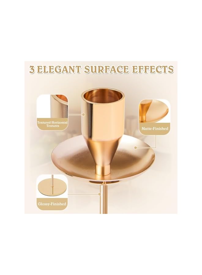 The Bros Candlestick Holders Taper Candle Holders, French Gold Candlestick Holders with Drip Protectors, 3 Pcs Iron Taper Candle Holder for Home Fall Christmas Dining Table Decor, Wedding Party Pillar Candle - Image 4