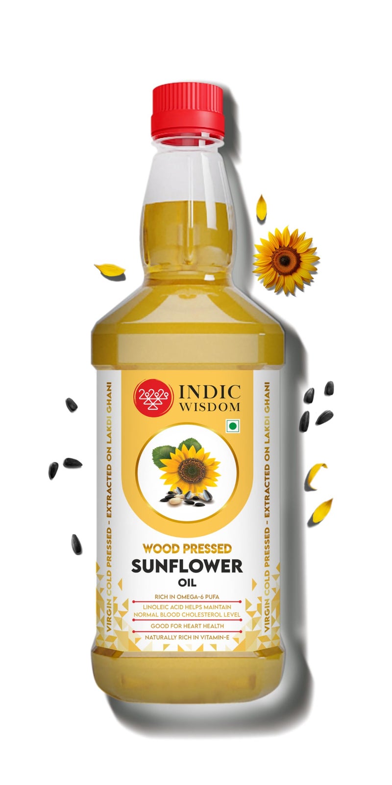 IndicWisdom Wood Pressed Sunflower Oil 1 liter (Cold Pressed Sunflower Oil - Extracted on Wooden Churner) - Image 1