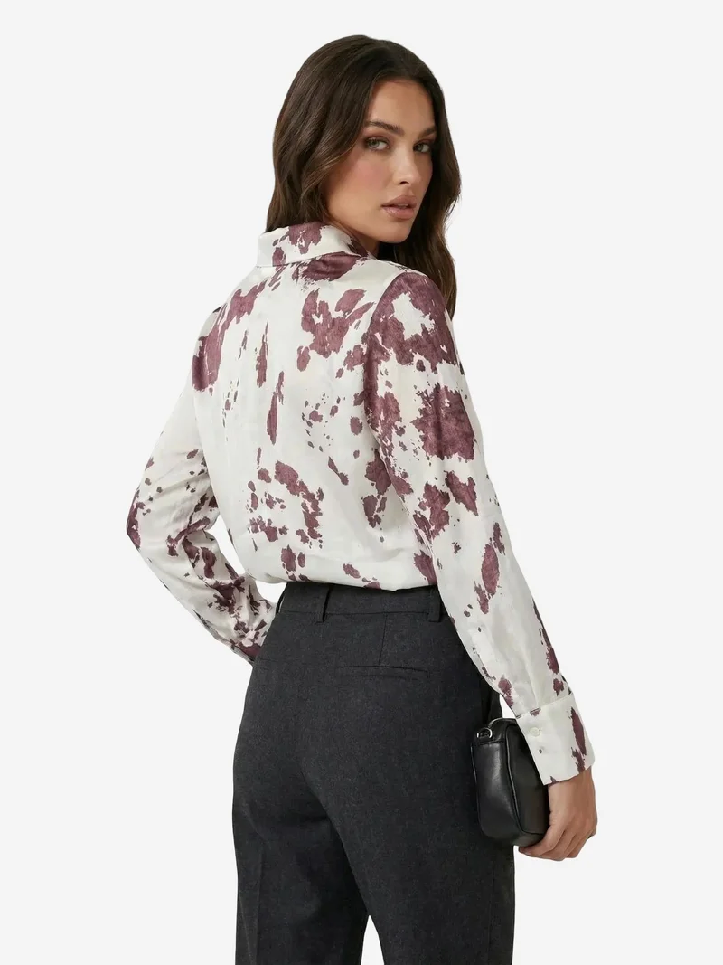 My Fashion Burgundy Red MY FASHION Abstract Print Button-Up Shirt for Women | Best Price UAE