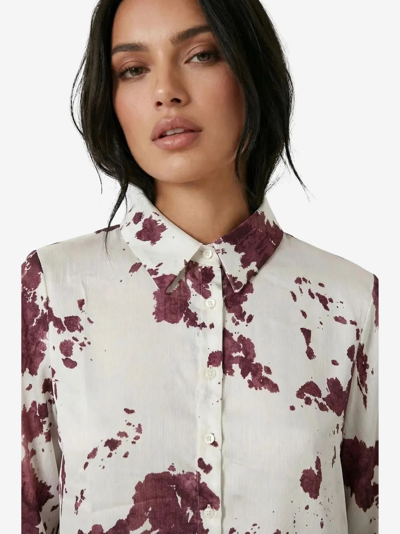 My Fashion Burgundy Red MY FASHION Abstract Print Button-Up Shirt for Women | Best Price UAE