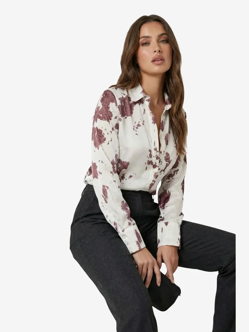 My Fashion Burgundy Red MY FASHION Abstract Print Button-Up Shirt for Women | Best Price UAE