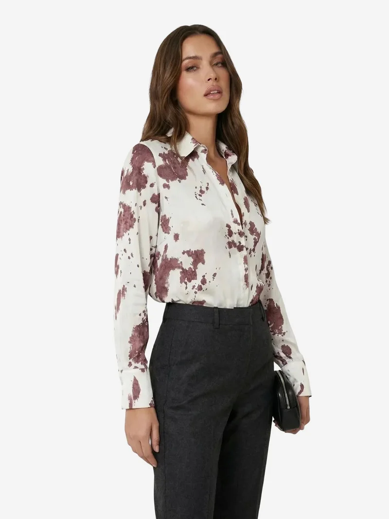 My Fashion Burgundy Red MY FASHION Abstract Print Button-Up Shirt for Women | Best Price UAE