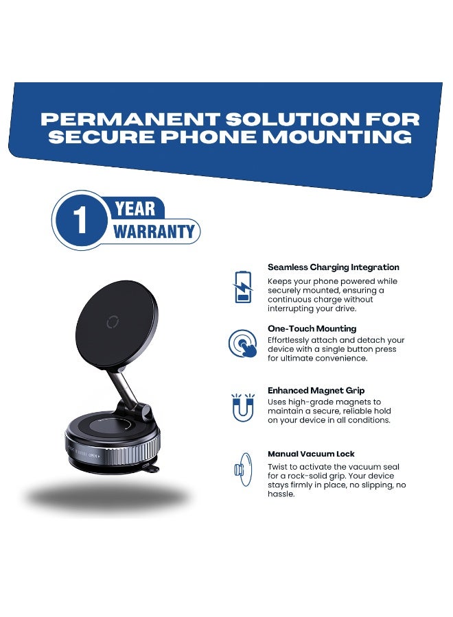 NIXIVE MagGrip Orbit 360° Magnetic Car Phone Mount –  Built-in Wireless Charger, Manual Vacuum Suction, 360° Full Rotation, Universal Compatibility with iPhone 17 Pro/Pro Max/Air, Galaxy S25/S24, and other Smartphones - Image 1