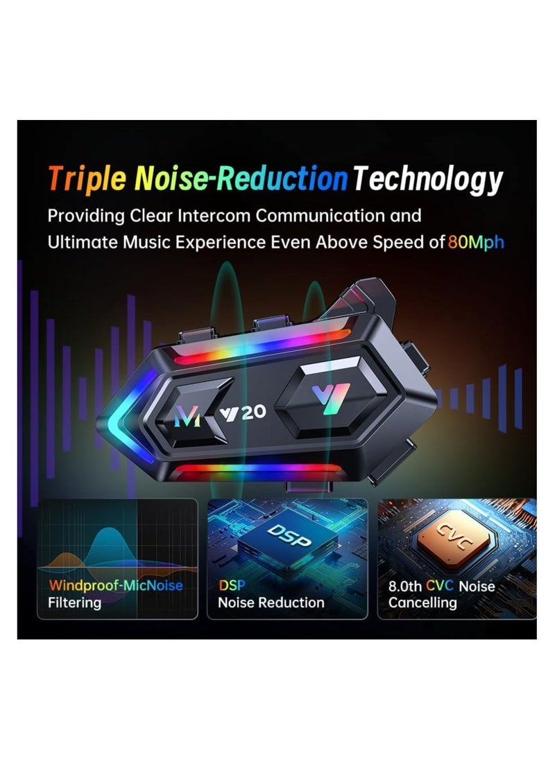 Generic - Bluetooth Motorcycle Helmet Headset with RGB Lights, Dual Noise Cancellation, Strong Bass, IPX6 Waterproof Speakers, Compatible with All Helmet Types. - Image 1