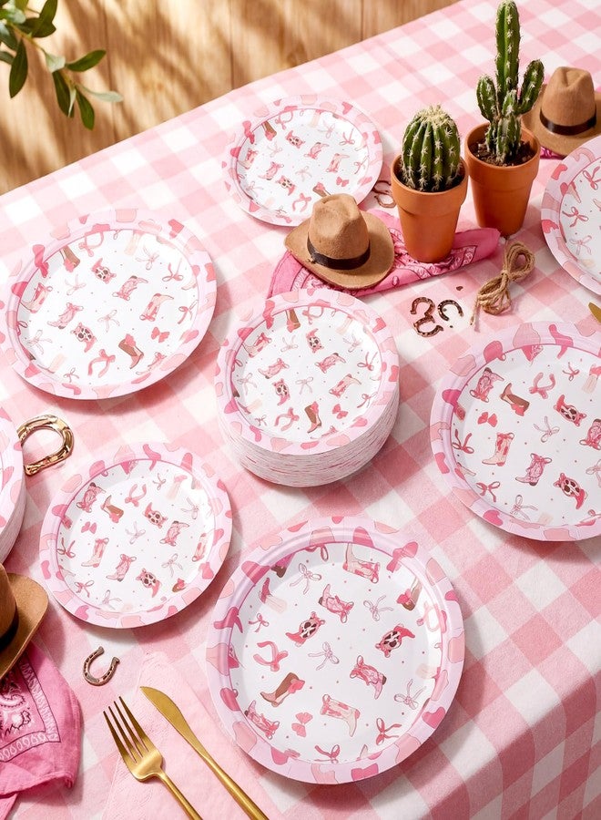 Suclain 100 Pcs Western Cowgirl Party Plates Decorations Coquette Bow Birthday Paper Plates Disposable Bachelorette Dinner Tableware Set for Western Themed Wedding Birthday Baby Shower Serve 50 Guests - Image 2