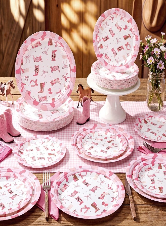 Suclain 100 Pcs Western Cowgirl Party Plates Decorations Coquette Bow Birthday Paper Plates Disposable Bachelorette Dinner Tableware Set for Western Themed Wedding Birthday Baby Shower Serve 50 Guests - Image 5