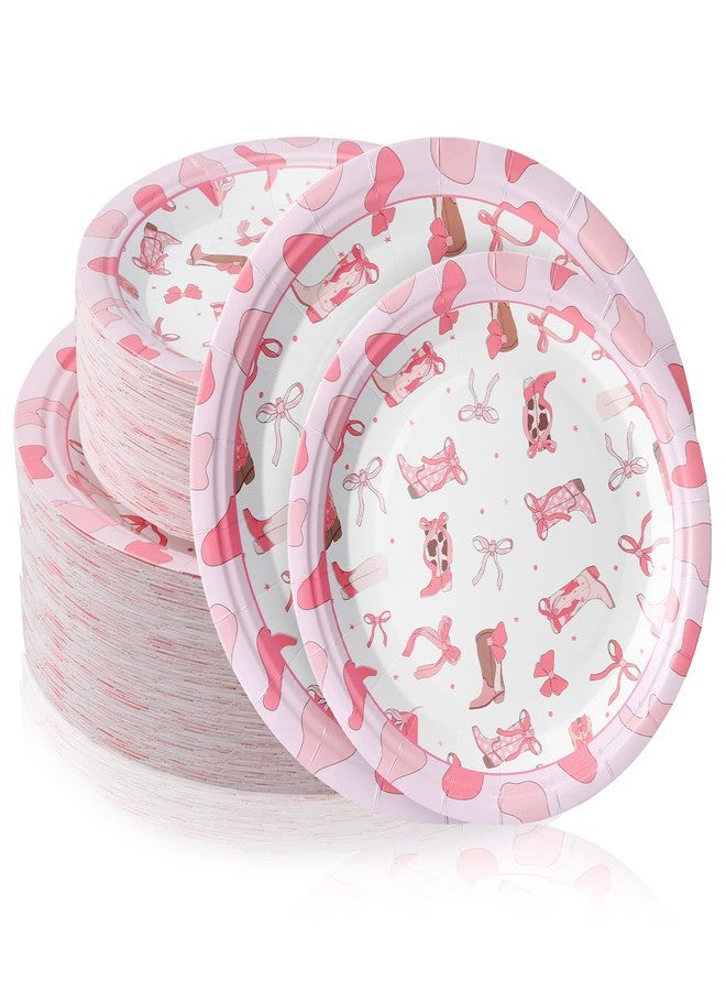 Suclain 100 Pcs Western Cowgirl Party Plates Decorations Coquette Bow Birthday Paper Plates Disposable Bachelorette Dinner Tableware Set for Western Themed Wedding Birthday Baby Shower Serve 50 Guests - Image 1