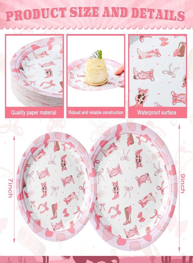 Suclain 100 Pcs Western Cowgirl Party Plates Decorations Coquette Bow Birthday Paper Plates Disposable Bachelorette Dinner Tableware Set for Western Themed Wedding Birthday Baby Shower Serve 50 Guests - Image 3