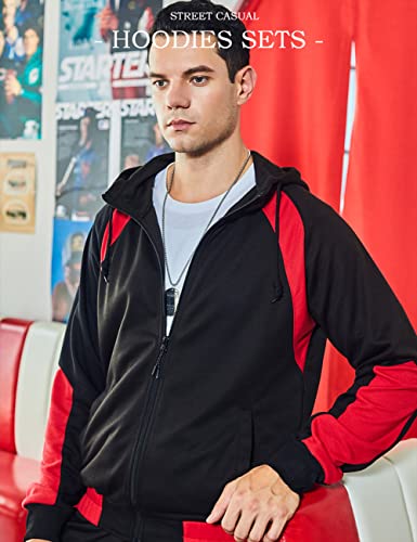 DUOFIER Men's Casual 2 Pieces Athletic Full Zip Sports Sets Jacket & Pants Active Sweat Tracksuit Set, Black-2XL - Image 2