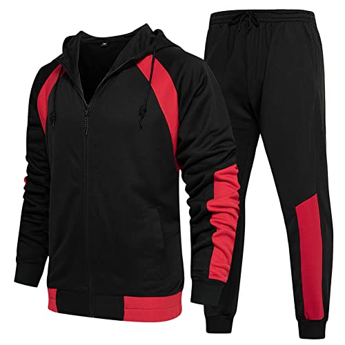 DUOFIER Men's Casual 2 Pieces Athletic Full Zip Sports Sets Jacket & Pants Active Sweat Tracksuit Set, Black-2XL - Image 1