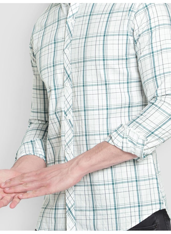 Beyoung Long Sleeve Teal Green Checked Shirts for Men  - Image 3