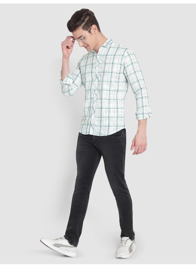 Beyoung Long Sleeve Teal Green Checked Shirts for Men  - Image 4