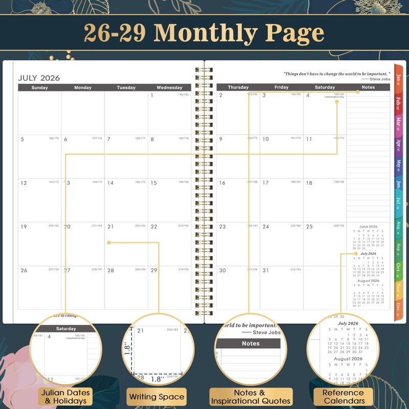 Indeme 2026-2029 Monthly Planner/Calendar - 3 Year Monthly Planner 2026-2029, July 2026 - June 2029, 9'' x 11'', 36 Colorful Months Tabs, Pocket, Note Pages, Holidays, Twin-wire Binding - Image 3