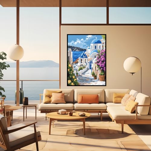 CHWGLFGG 5D Diamond Art Kits for Adults Beginners, Santorini Greece Landscape Diamond Painting Kits, DIY Full Round Drill Paint by Diamonds Dot Gem Art for Adults, Home Wall Decor 12x16 Inch - Image 3