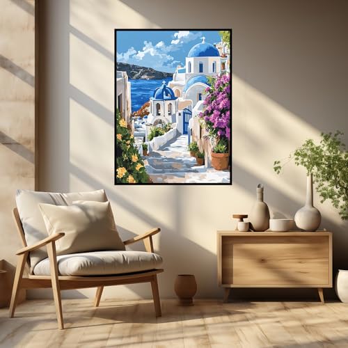 CHWGLFGG 5D Diamond Art Kits for Adults Beginners, Santorini Greece Landscape Diamond Painting Kits, DIY Full Round Drill Paint by Diamonds Dot Gem Art for Adults, Home Wall Decor 12x16 Inch - Image 4