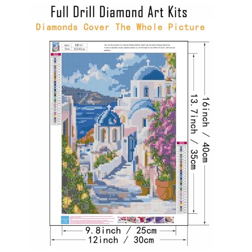 CHWGLFGG 5D Diamond Art Kits for Adults Beginners, Santorini Greece Landscape Diamond Painting Kits, DIY Full Round Drill Paint by Diamonds Dot Gem Art for Adults, Home Wall Decor 12x16 Inch - Image 5