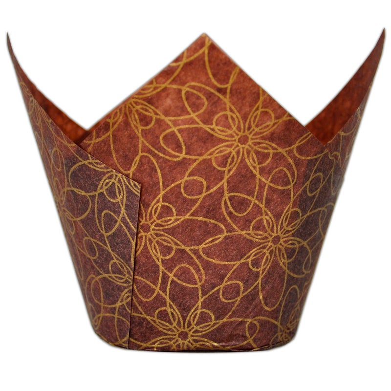 MyBakning JUMBO Large size Brown Golden pattern Tulip Baking Cups 214Base diameter x 334Wall height Greaseproof paper Muffin liners Case of 130 pcs