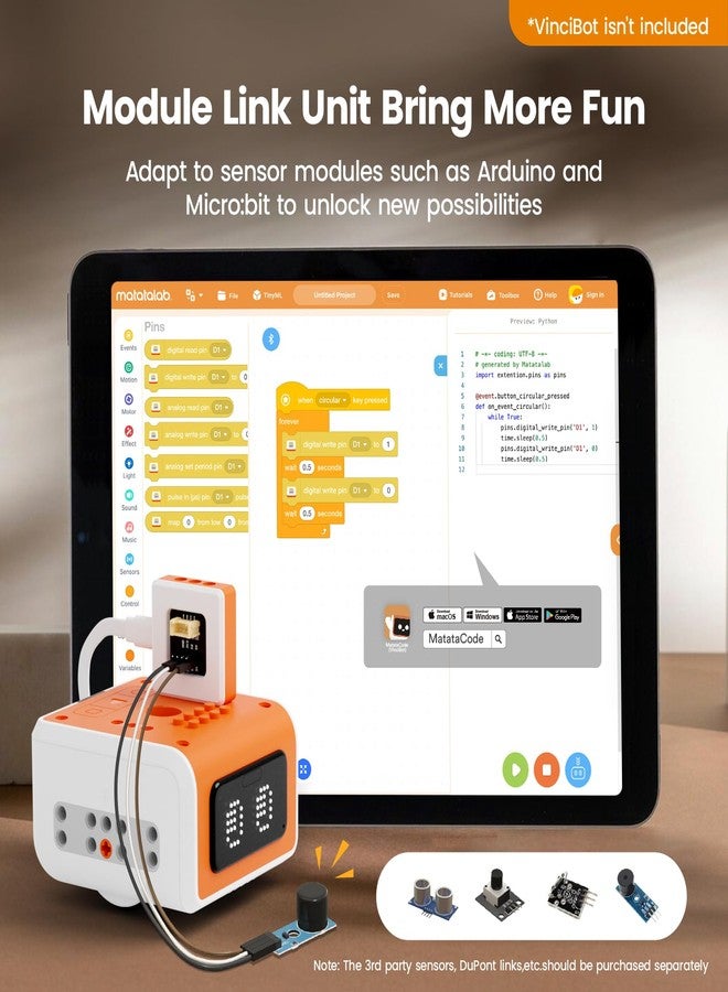 Matatastudio Inventor Kit for VinciBot Coding Robot, Electronic STEM Kit with programmable Module to Learn Programmable Electronic Projects for School Classroom Kids Ages 8+ - Image 3