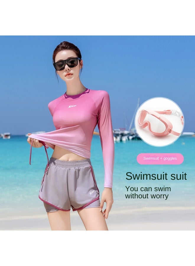 إكستيب طقم سبليت مايوه وقبعة سباحة للنساء، مايوه عالي الجودة ومحافظ، يشد الجسم ويغطي البطن، ملابس رياضية عادية متدرجة اللون - Image 2