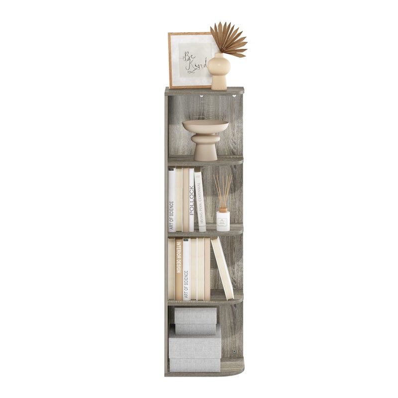 Furinno Pasir 4-Tier Corner Open Shelf Bookcase, French Oak - Image 3
