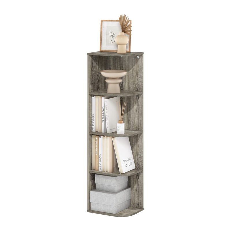 Furinno Pasir 4-Tier Corner Open Shelf Bookcase, French Oak - Image 1