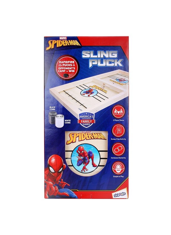 SKOODLE - Skoodle Avengers Sling Puck Game Board String Hockey Toy (Spider Man) Portable Table Interactive Board Game for Kids & Adults, Desktop Board Game for All Age Group - Image 1