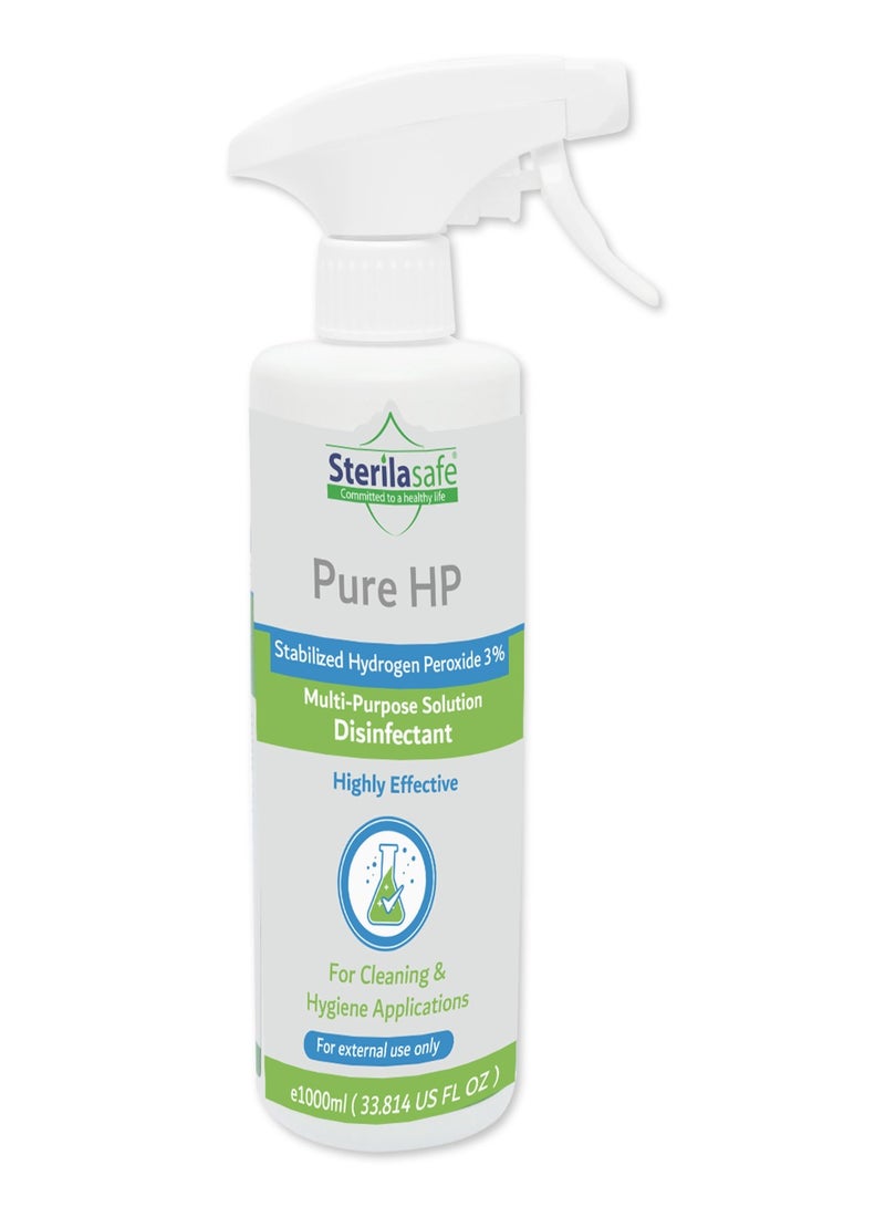 Sterilasafe Pure HP Food Grade, Hydrogen Peroxide 3%, H2O2, Natural Cleaner, NO chemical, No Added Stabilizers, First Aid Antiseptic Spray, 1000 ML - Image 1