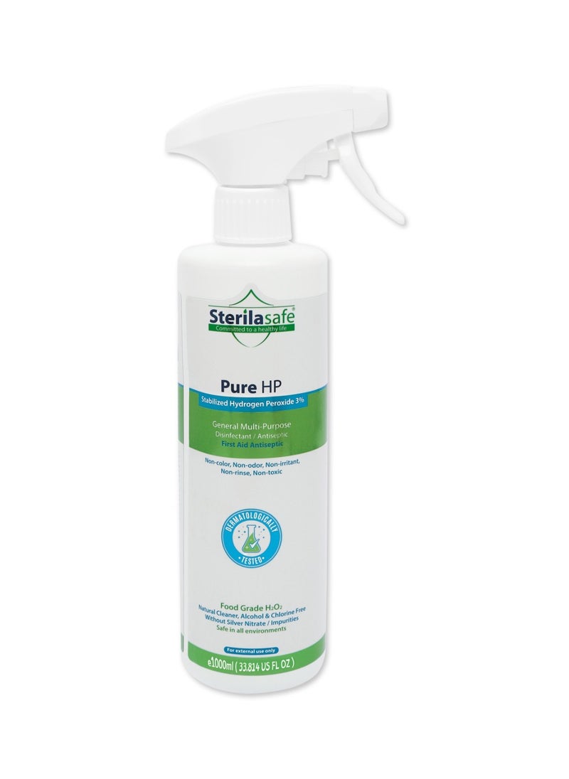 Sterilasafe Sterilasafe Pure HP Food Grade, Hydrogen Peroxide 3%, H2O2, Natural Cleaner, NO chemical, No Added Stabilizers, First Aid Antiseptic Spray, 1000 ML  - Image 1