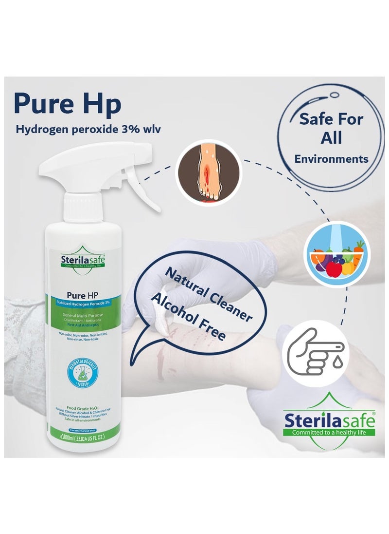 Sterilasafe Sterilasafe Pure HP Food Grade, Hydrogen Peroxide 3%, H2O2, Natural Cleaner, NO chemical, No Added Stabilizers, First Aid Antiseptic Spray, 1000 ML  - Image 3