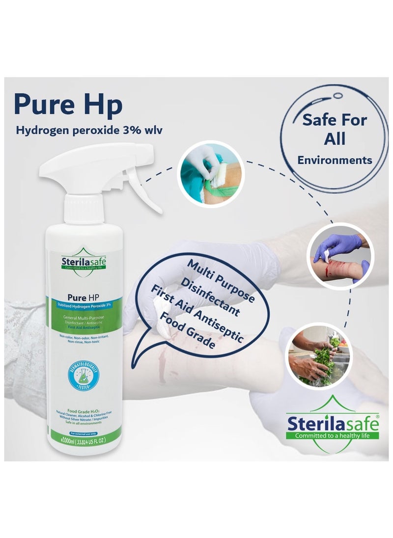 Sterilasafe Sterilasafe Pure HP Food Grade, Hydrogen Peroxide 3%, H2O2, Natural Cleaner, NO chemical, No Added Stabilizers, First Aid Antiseptic Spray, 1000 ML  - Image 4