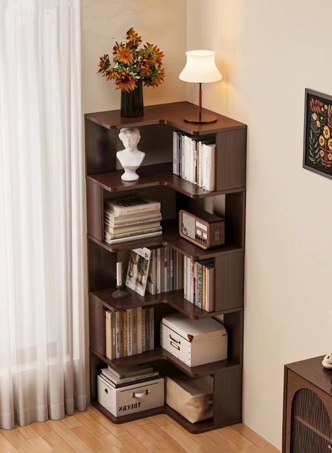 كوتيس مكتبة زاوية من كوتيس بخمسة طوابق، رف خشبي للكتب، وحدة تخزين للعرض، أثاث مكتبي لغرفة المعيشة، 60 × 60 × 162 سم - Image 2