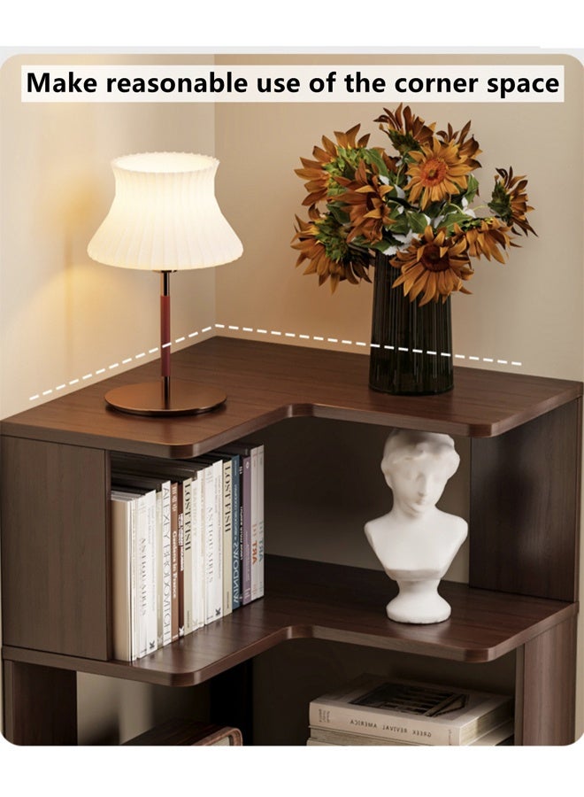 كوتيس مكتبة زاوية من كوتيس بخمسة طوابق، رف خشبي للكتب، وحدة تخزين للعرض، أثاث مكتبي لغرفة المعيشة، 60 × 60 × 162 سم - Image 3