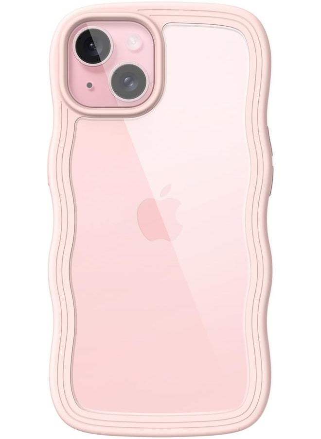 Jetech Case For Iphone 15 Plus 6.7 Inch Wave Frame Curly Shape Shockproof Phone Cover For Women And Girls Clear Hard Pc Back Pink  - Image 1
