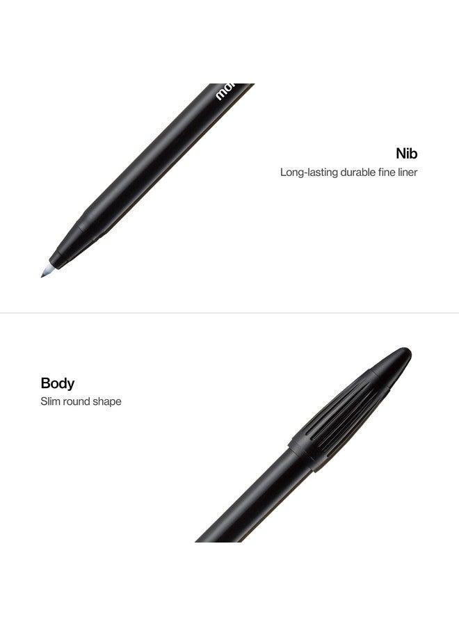 مونامي أقلام Plus Pen 3000 ذات طرف لباد، برأس رفيع (0.4 مم)، خط رفيع، للكتابة/تدوين اليوميات/تدوين الملاحظات في المنزل والمدرسة والمكتب، باللون الأسود، 12 قلمًا - Image 3