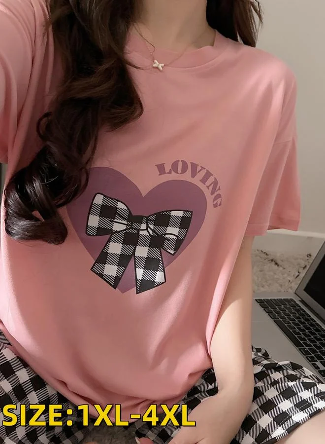 تايك تو مجموعة من شورت وتيشيرت كاروهات بطبعة قلب مقاس كبير