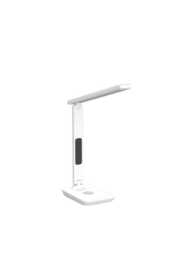poukaran LED Desk Lamp with Wireless Charger, USB Charging Port, Office Table Lamp with Clock, Alarm, Date, Temperature for Home Office, White - Image 4