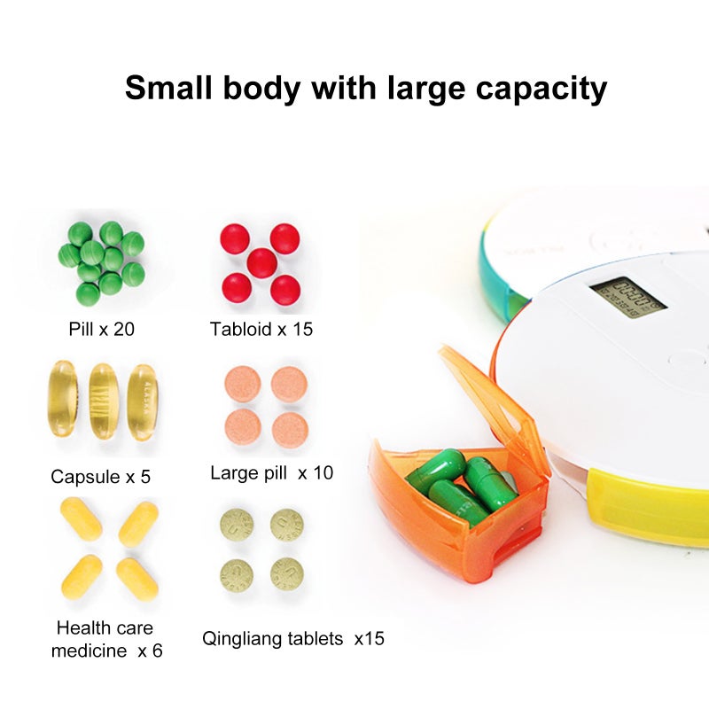 Electronic Pill Box with Smart Reminder Portable 7 Grids Weekly Pill Organizer with Timer 12/24 Hour Clock 4 Alarm Clocks Waterproof Food-Grade Material for Pills Capsules - Image 4