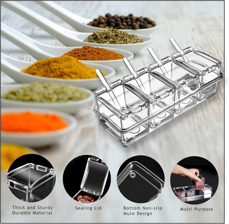 EOREA 4-Piece Condiment Containers with Lids, Spices Box and Seasonings sets for Salt, Sugar,Pepper-Sugar Container with Spoons Lids Ideal for Countertop Seasoning Organizer, Topping Containers - Image 4