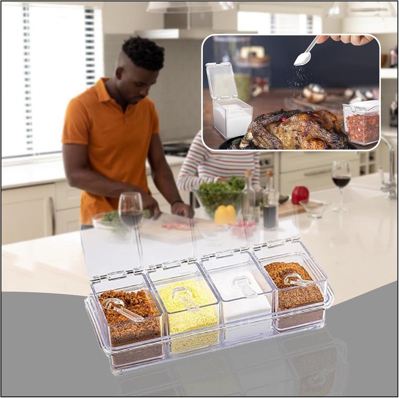 EOREA 4-Piece Condiment Containers with Lids, Spices Box and Seasonings sets for Salt, Sugar,Pepper-Sugar Container with Spoons Lids Ideal for Countertop Seasoning Organizer, Topping Containers - Image 5