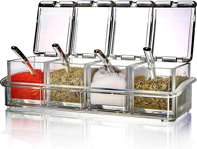 EOREA 4-Piece Condiment Containers with Lids, Spices Box and Seasonings sets for Salt, Sugar,Pepper-Sugar Container with Spoons Lids Ideal for Countertop Seasoning Organizer, Topping Containers - Image 1