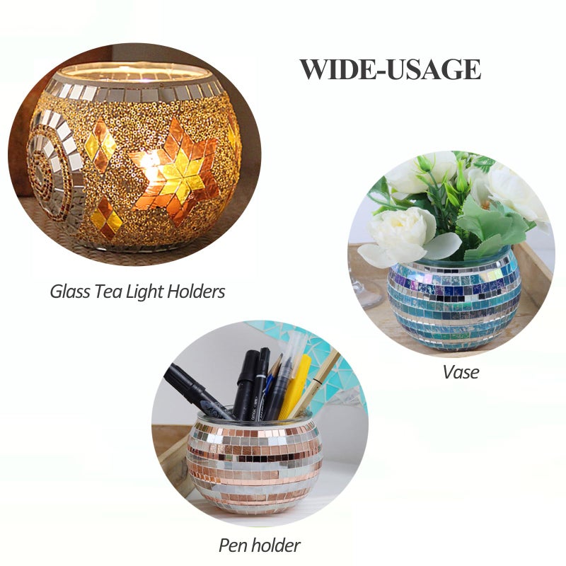 MIATTCLD Mosaic Glass Tea Light Holders Romantic Stained Votive Candle Holder, MIATTCLD Round Handmade Tealight Candle Holder for Table Centerpieces, Christmas, Valentine, Birthday Party, Home Decor (H) - Image 3