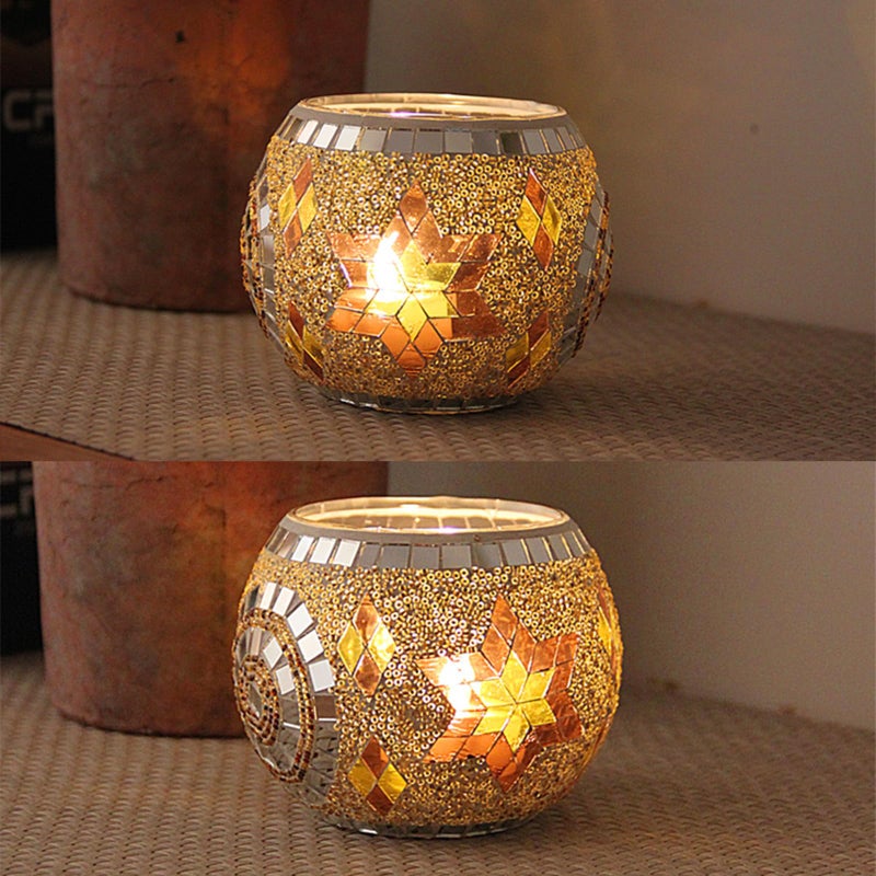 MIATTCLD Mosaic Glass Tea Light Holders Romantic Stained Votive Candle Holder, MIATTCLD Round Handmade Tealight Candle Holder for Table Centerpieces, Christmas, Valentine, Birthday Party, Home Decor (H) - Image 2